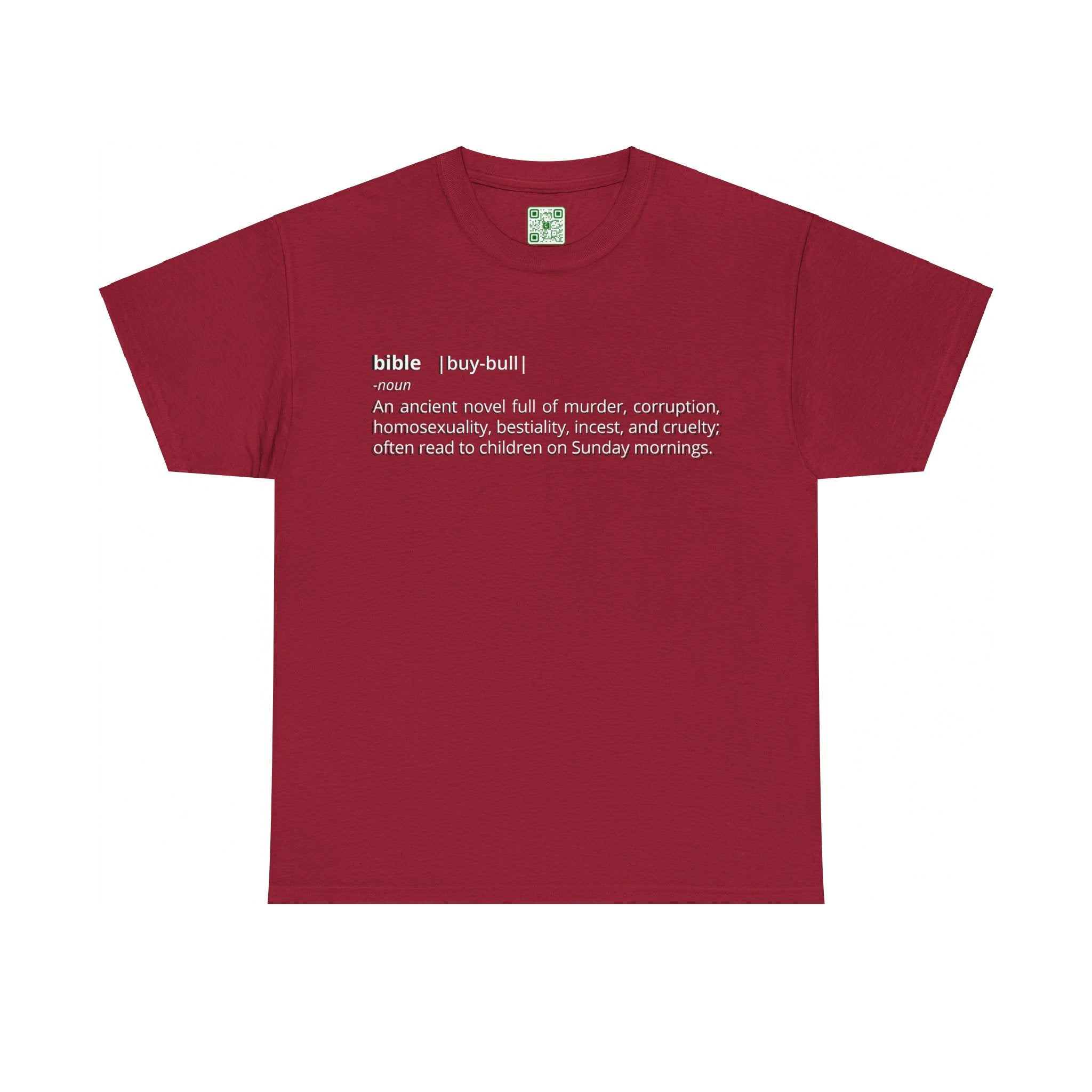 Load image into Gallery viewer, "Bible - An ancient novel full of murder, corruption, homosexuality, bestiality, incest and cruelty; often read to children on Sunday mornings." - Unisex Heavy Cotton Tee