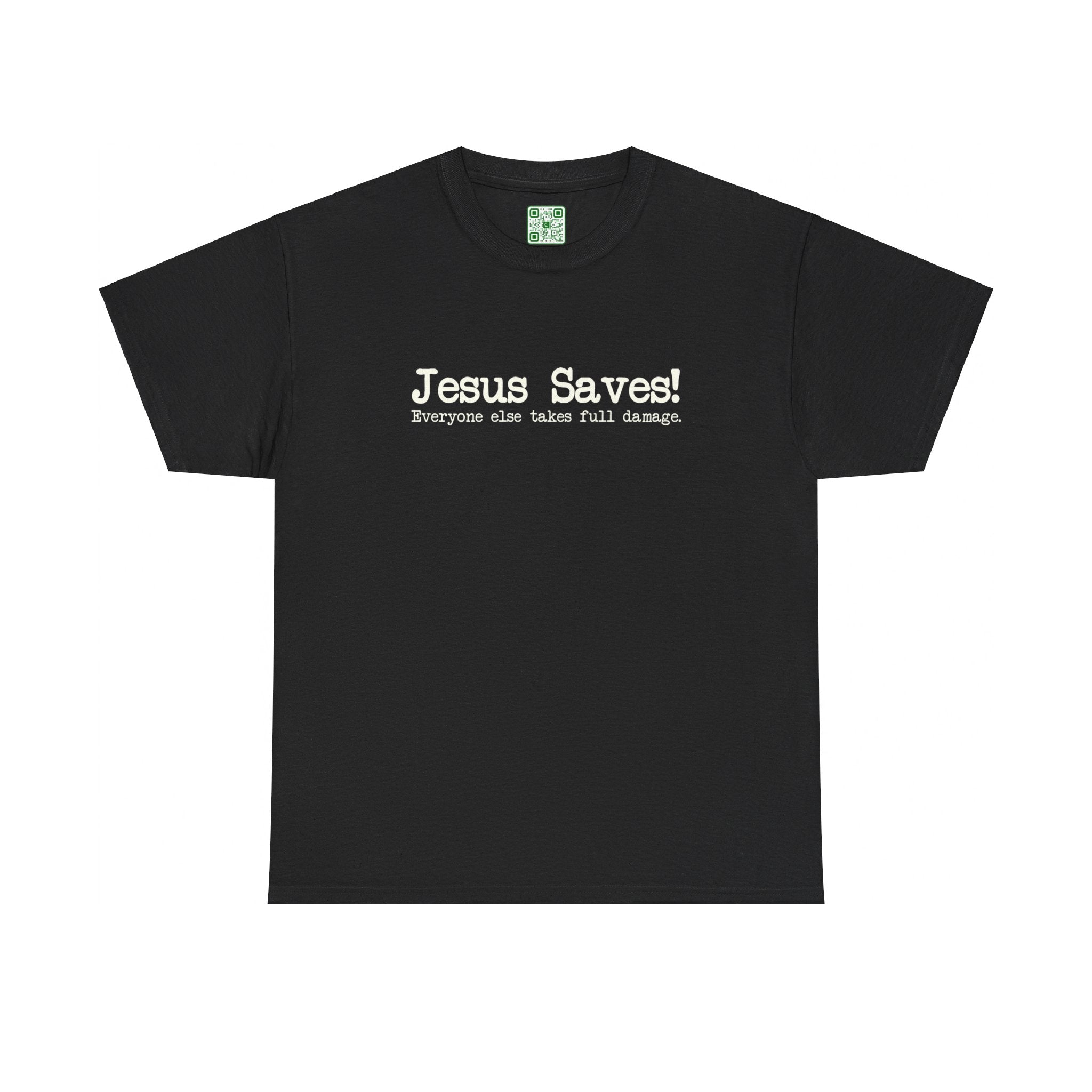 Load image into Gallery viewer, "Jesus Saves! Everyone Else Takes Full Damage" - Unisex Heavy Cotton Tee
