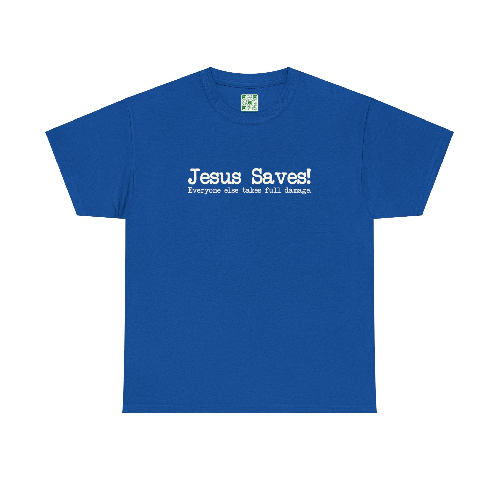 Load image into Gallery viewer, "Jesus Saves! Everyone Else Takes Full Damage" - Unisex Heavy Cotton Tee