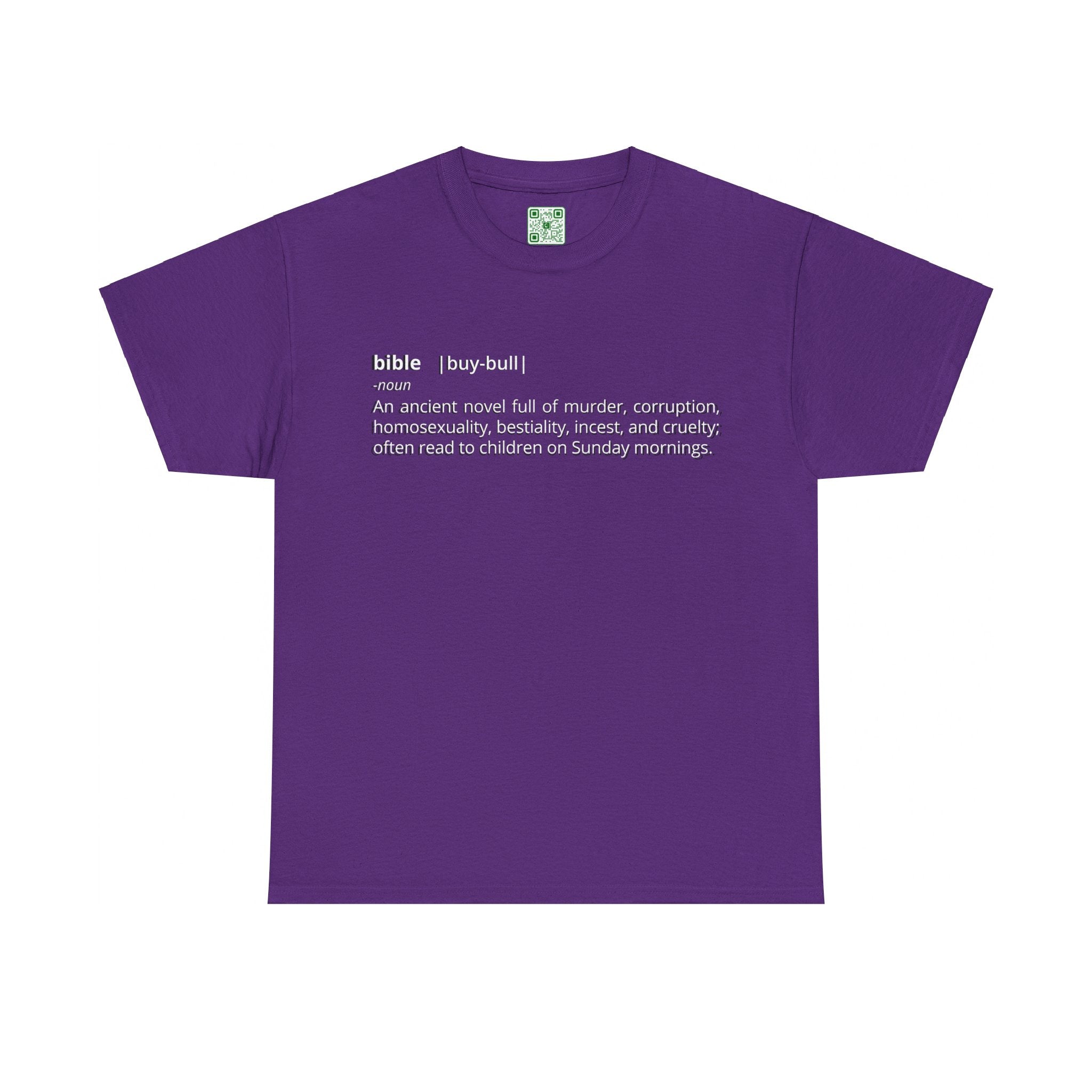Load image into Gallery viewer, "Bible - An ancient novel full of murder, corruption, homosexuality, bestiality, incest and cruelty; often read to children on Sunday mornings." - Unisex Heavy Cotton Tee