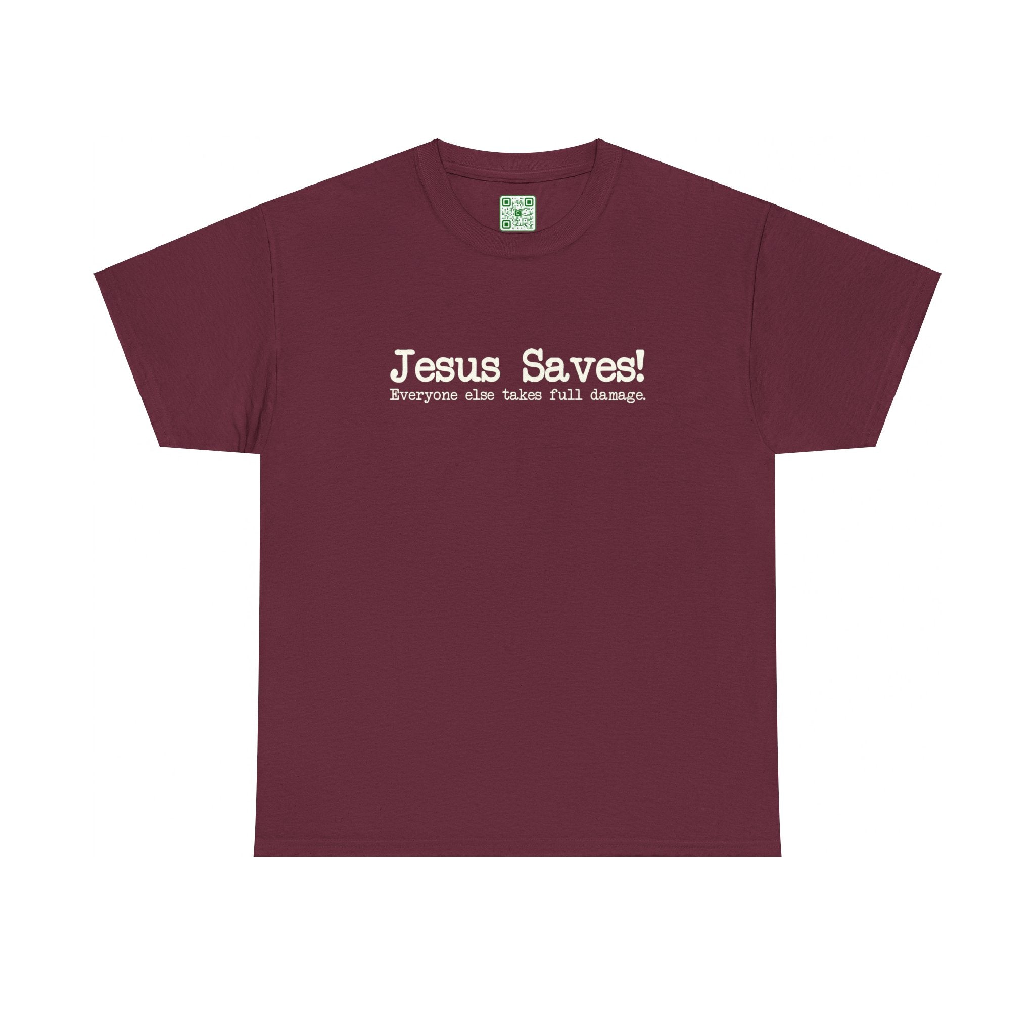 Load image into Gallery viewer, "Jesus Saves! Everyone Else Takes Full Damage" - Unisex Heavy Cotton Tee