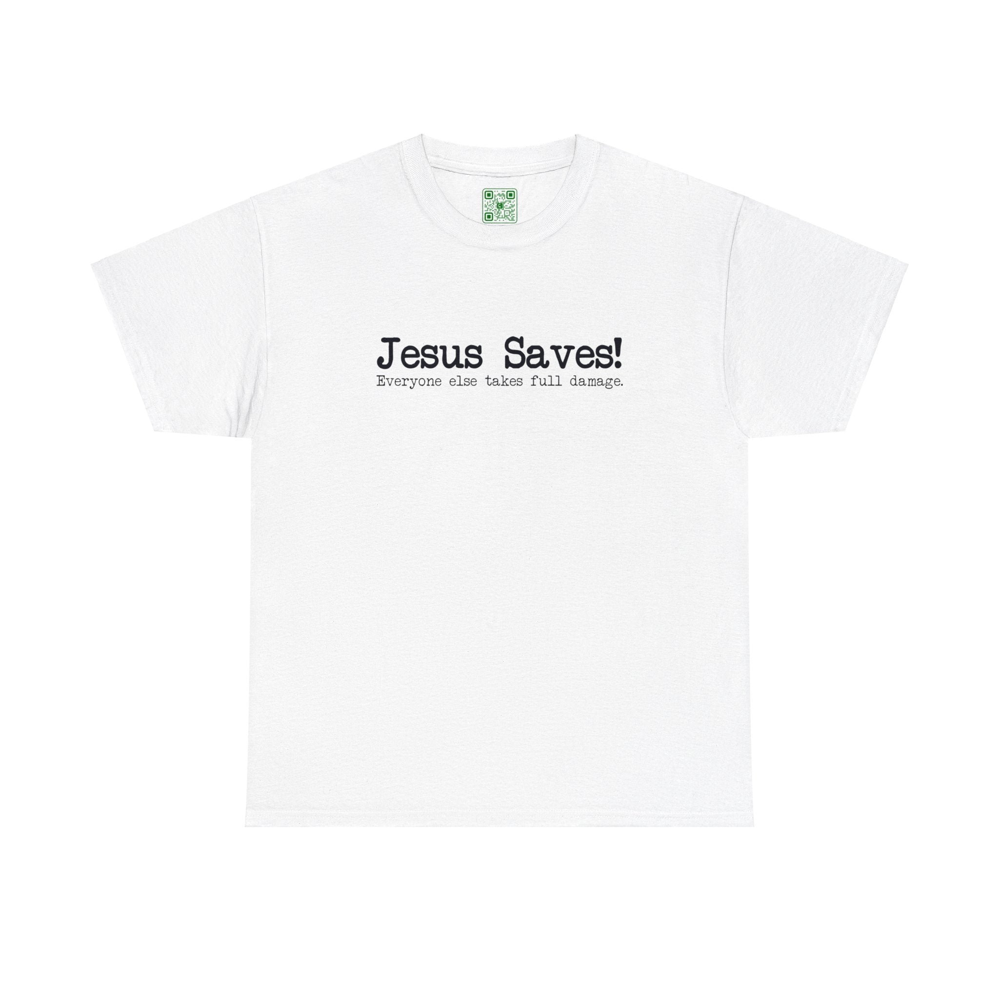 Load image into Gallery viewer, "Jesus Saves! Everyone Else Takes Full Damage" - Unisex Heavy Cotton Tee