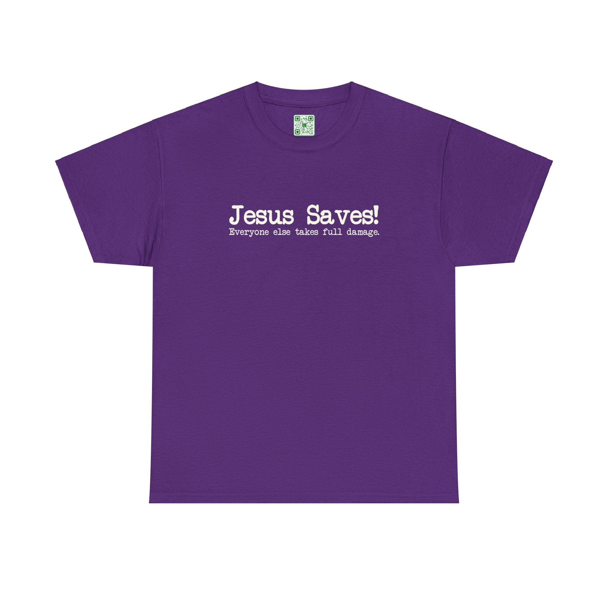 Load image into Gallery viewer, "Jesus Saves! Everyone Else Takes Full Damage" - Unisex Heavy Cotton Tee